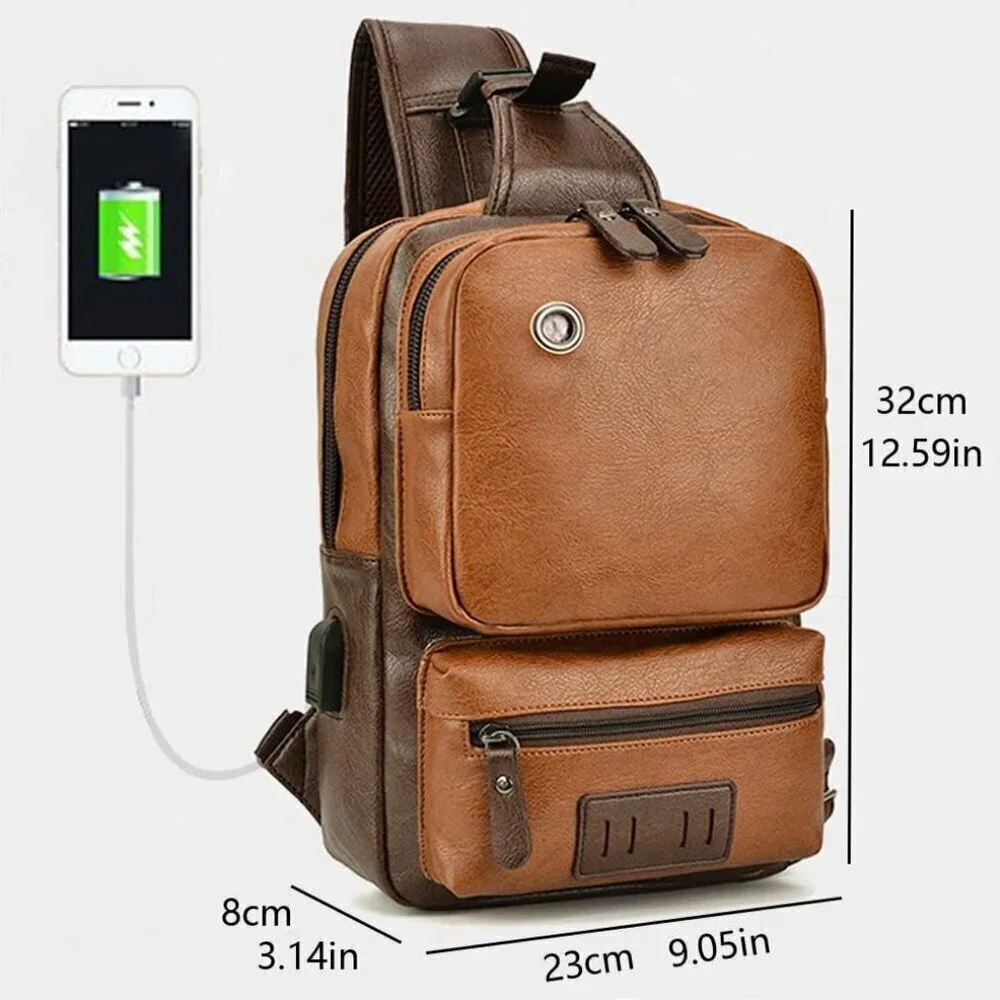 💫 Men Brown Vintage Leather Sling Crossbody Chest Backpack Travel Bags